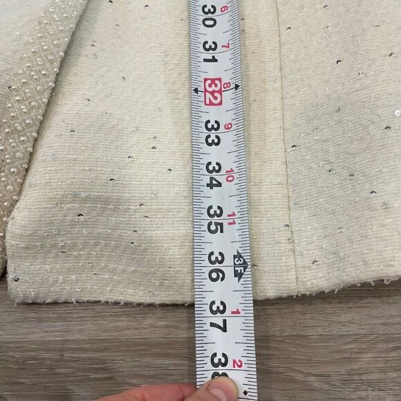 Cream White Sequinses Pearl Beaded Dress Coat - Picture 15 of 15